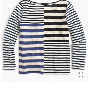 J Crew Patchwork striped Tshirt 3/4 quarter sleeve